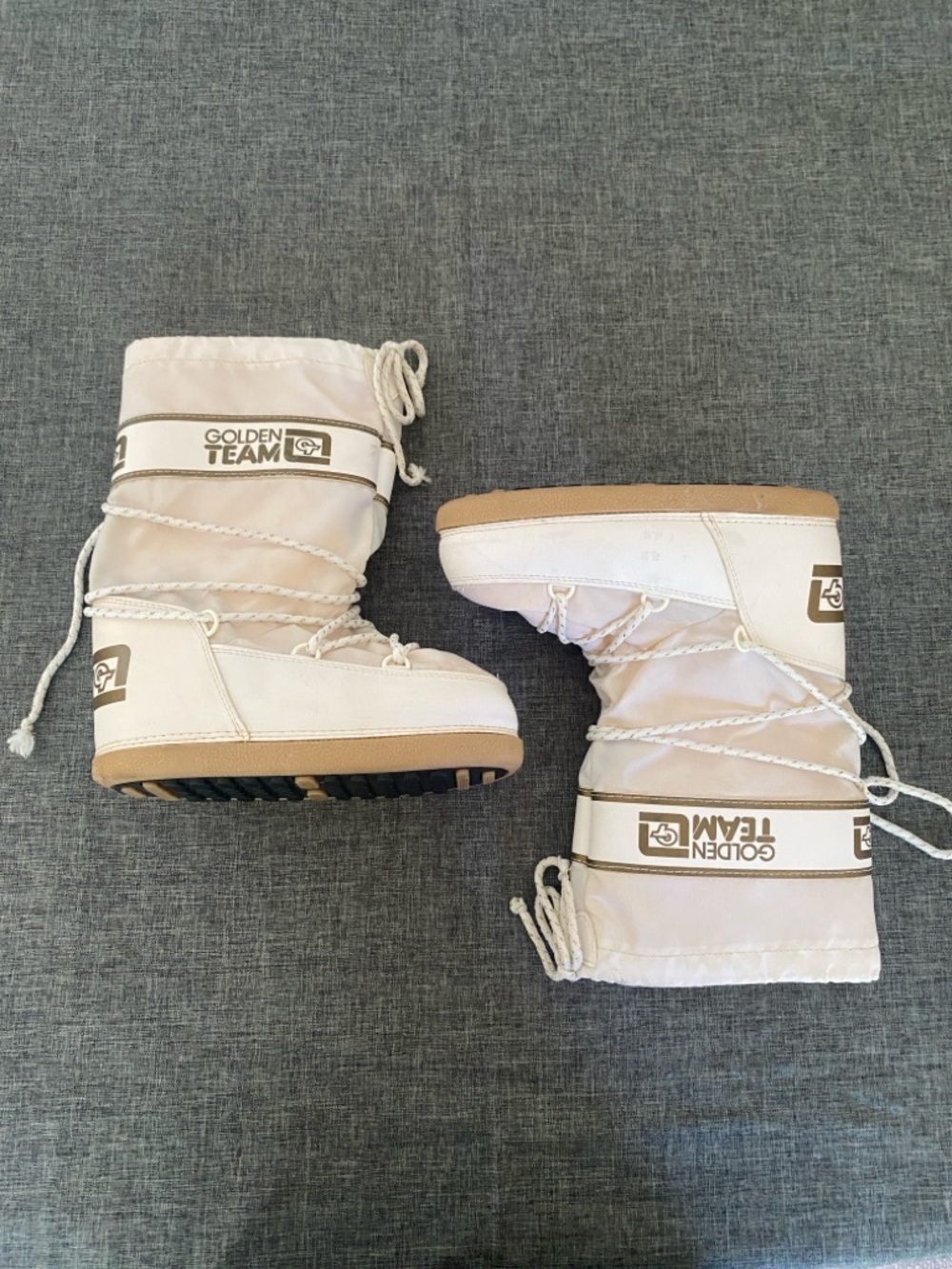 Golden Team White Snow Moon Boots with Tan Sole
